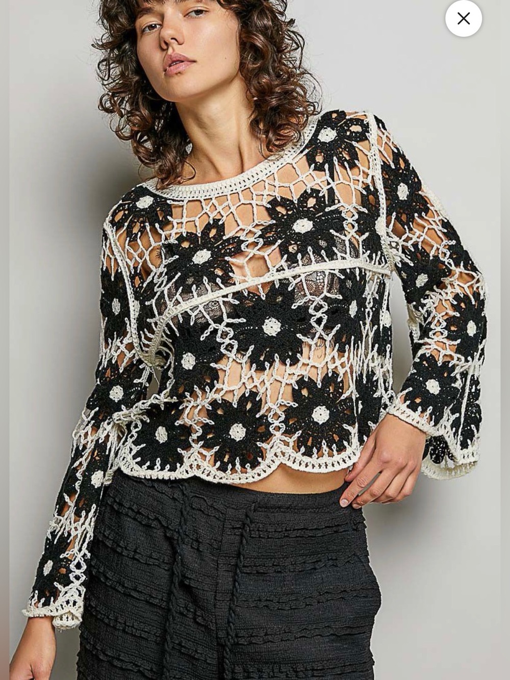 NWT POL Bohemian Cream and Black Flower Sweater
